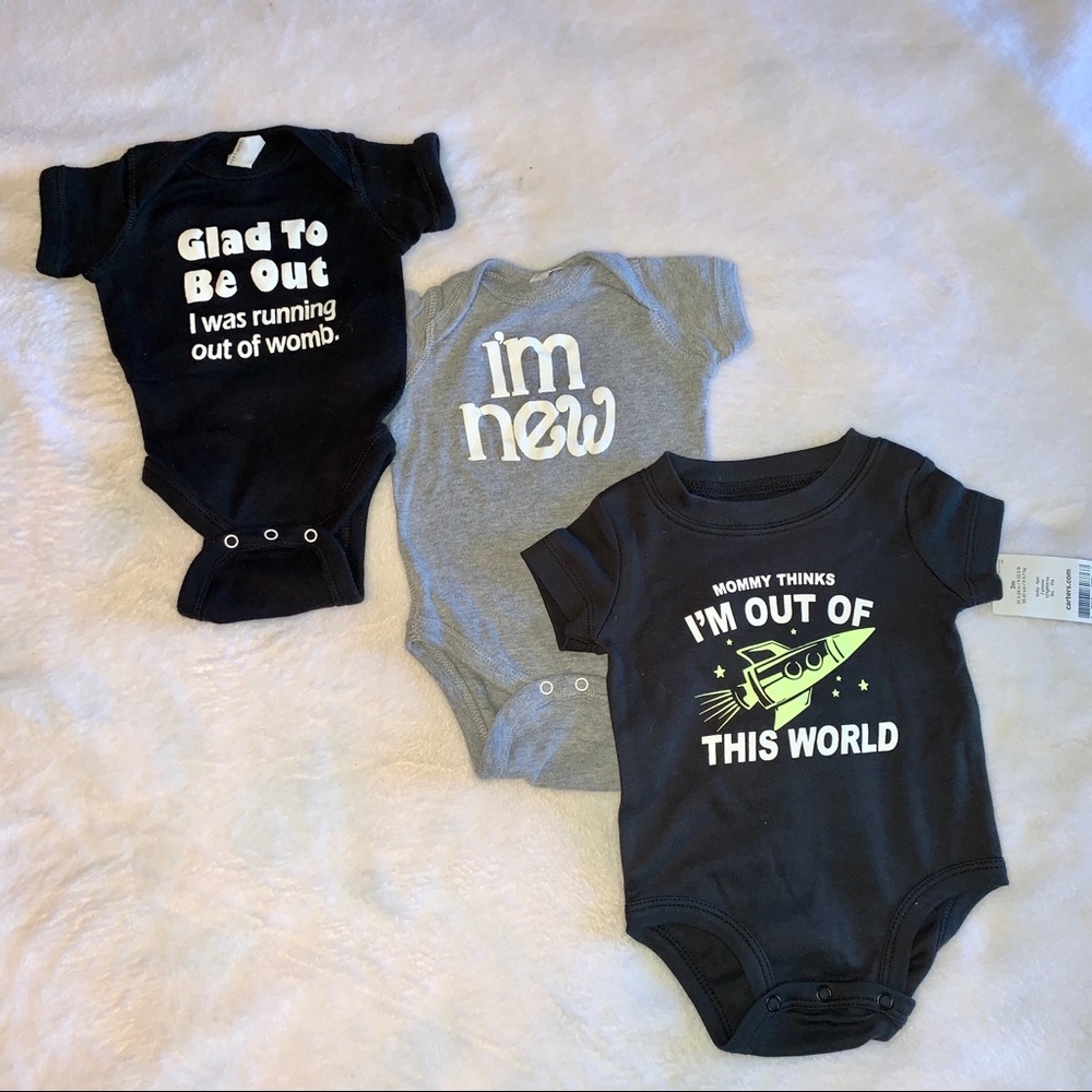 3 Baby Graphic Onesies